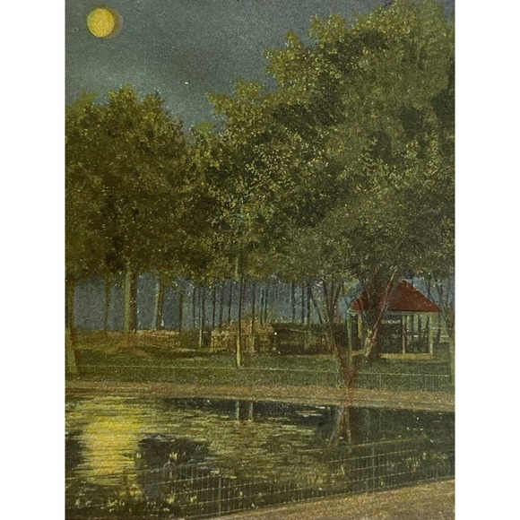 Antique Early 1900s Litho Ephemera Postcard Moonlight Lake Front Hammond IN CT - Picture 1 of 7